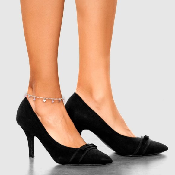 925 Sterling Silver Pink Glass Beads and Hearts Charms 9" Anklet 1" extension - Picture 6 of 8